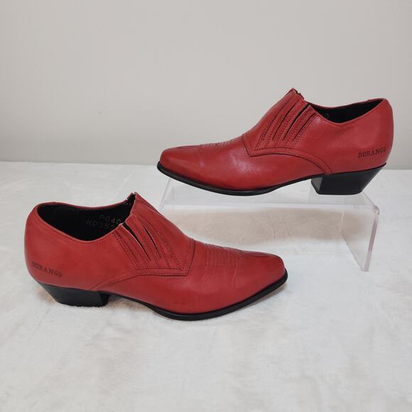 Vintage Victorian Gothic Blood Red Pointed Toe Ankle Boots 6.5 Western Romantic - Picture 2 of 11